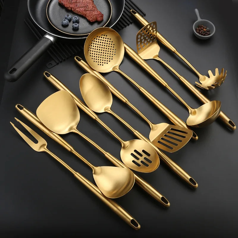 1PC Gold Titanium Stainless Steel Cooking Tools Spoon Shovel Cookware Kitchen Tools Spatula Ladle Kitchenware